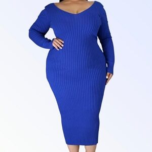 Elegant Blue Ribbed Knit Dress